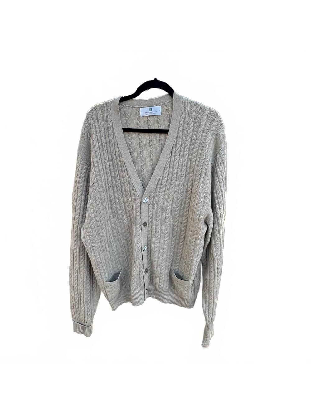 Vintage Ballantyne 100% Pure Cashmere Cardigan Sweater Beige Cable Knit Size 4